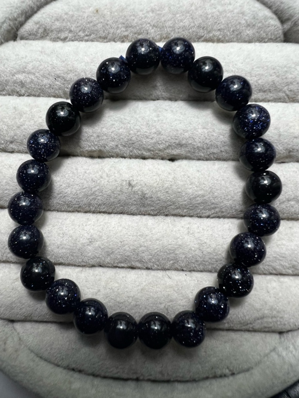 Sparkling Dark Blue Goldstone Beaded 8mm Stretch Bracelet